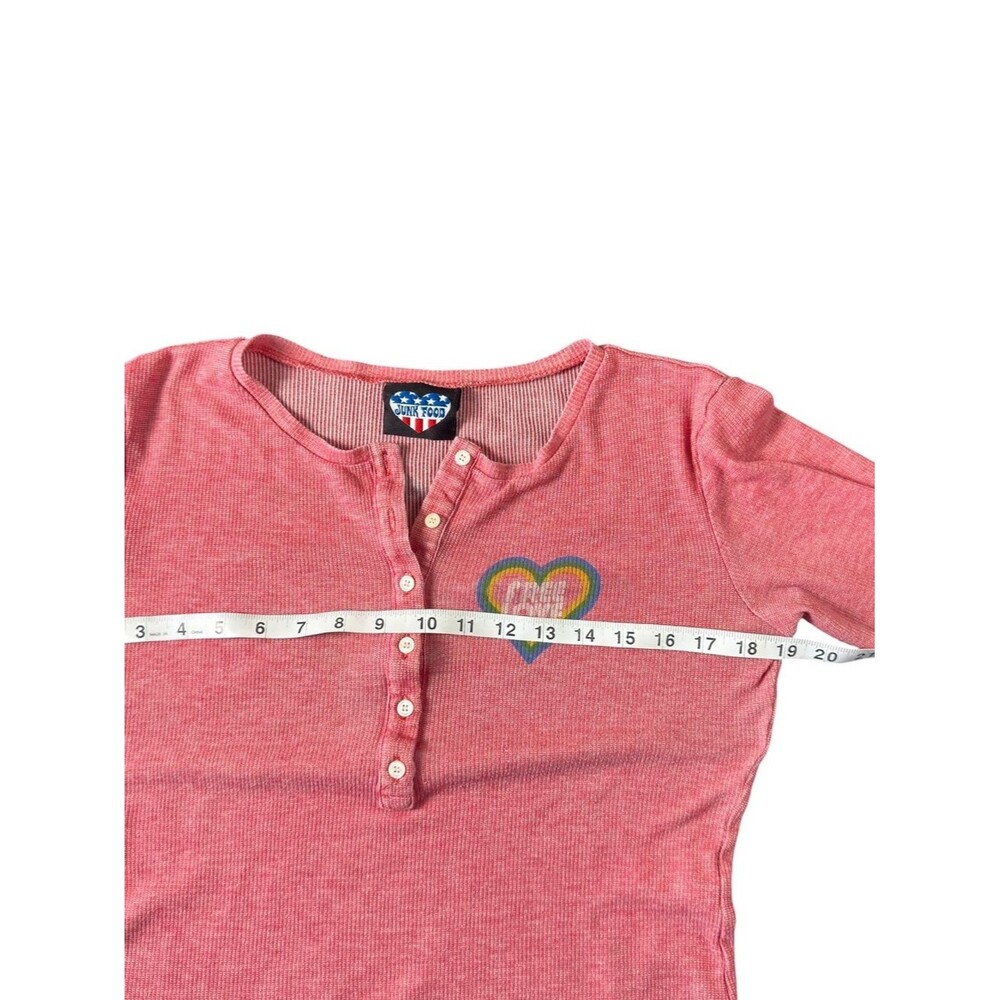 Junk Food Free Love Rainbow Heart Thermal Henley Top Pink Red Retro Boho Small - Picture 5 of 7